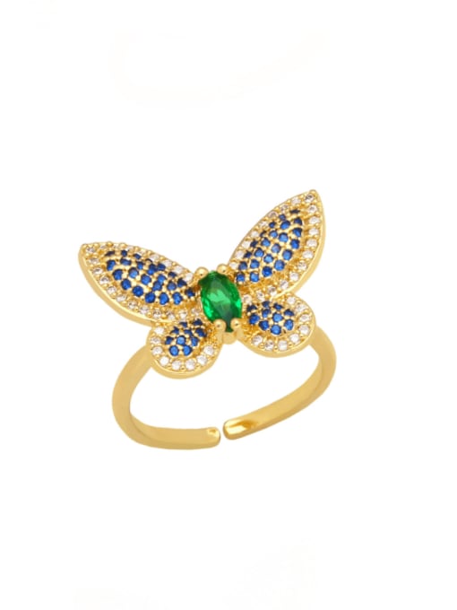 blue Brass Cubic Zirconia Butterfly Vintage Band Ring