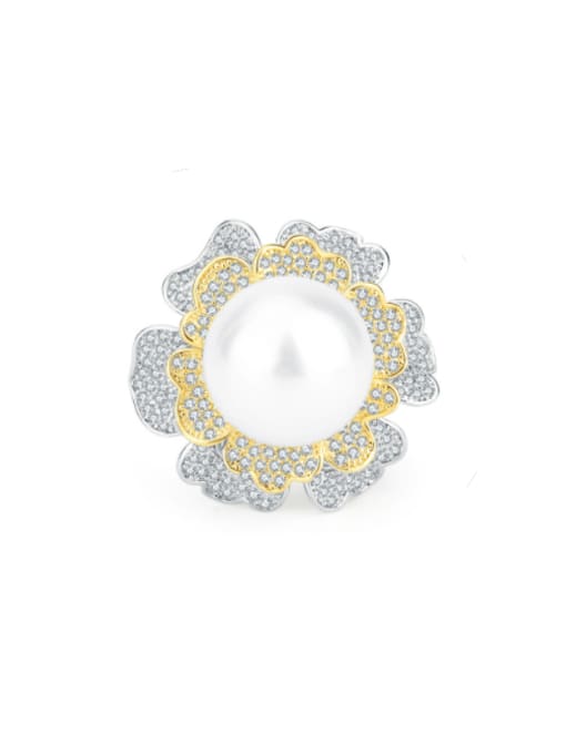 White bead ring Brass Cubic Zirconia Flower Luxury Band Ring