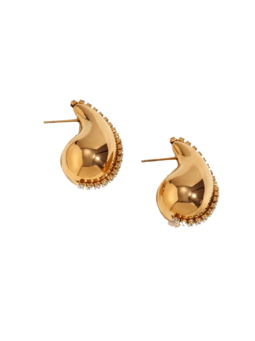 18K gold Titanium Steel Cubic Zirconia Water Drop Hip Hop Stud Earring
