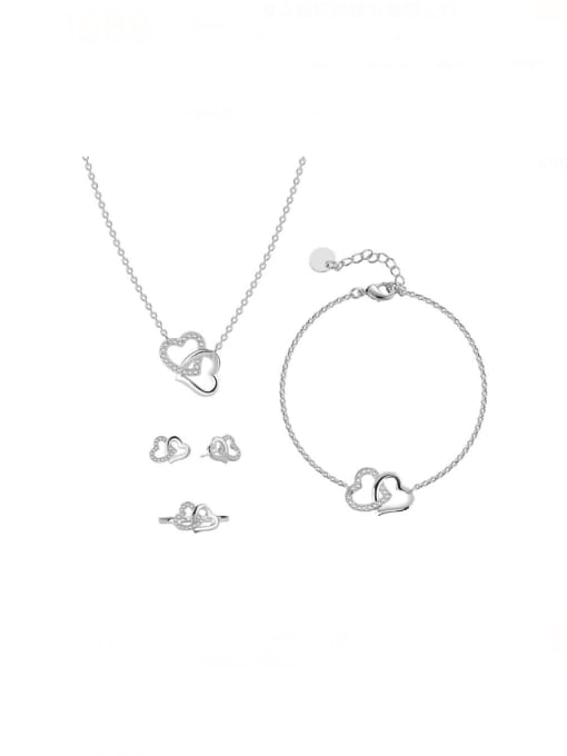 CHARME Brass Cubic Zirconia  Minimalist Heart Ring Earring Bangle And Necklace Set