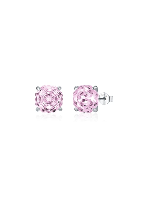 Pink 6mm 925 Sterling Silver Cubic Zirconia Flower Dainty Stud Earring