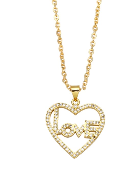 C Brass Cubic Zirconia Letter Vintage  Heart Pendant Necklace