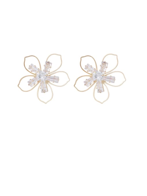 Girlhood Brass Cubic Zirconia White Flower Minimalist Stud Earring 0
