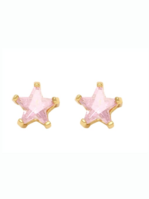 Pink Brass Cubic Zirconia Pentagram Vintage Stud Earring