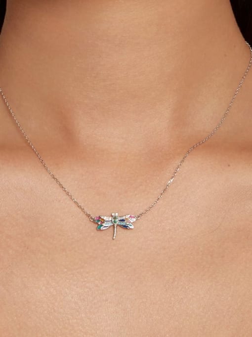 Jare 925 Sterling Silver Cubic Zirconia Enamel Dragonfly Dainty Necklace 1