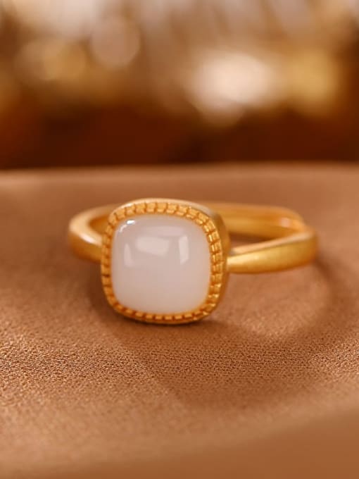 White jade style 925 Sterling Silver Jade Square Vintage Band Ring