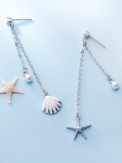 Rosh 925 Sterling Silver Imitation Pearl  Starfish shell Trend Threader Earring 0