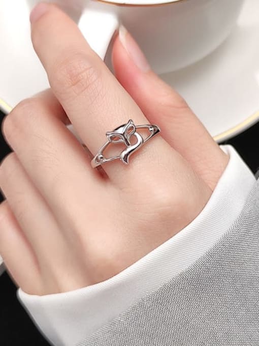 Rosh 925 Sterling Silver Hollow Fox Cute Free Size Ring 1