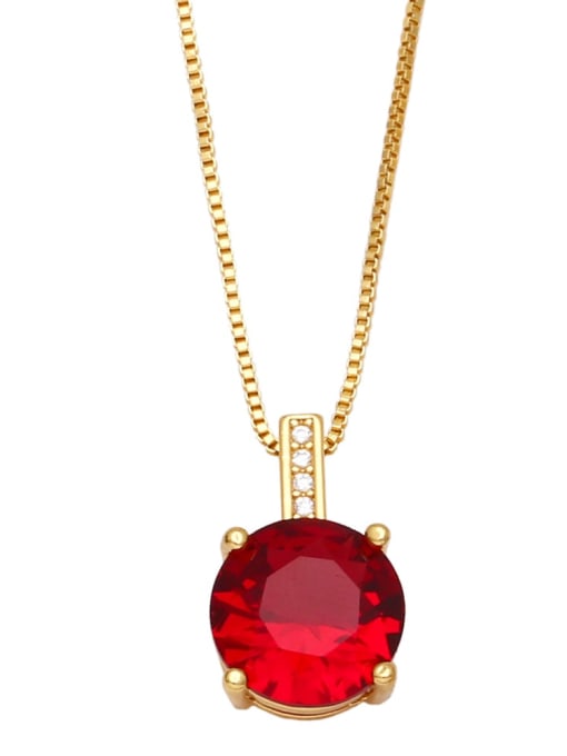 red Brass Glass Stone Round Vintage Necklace