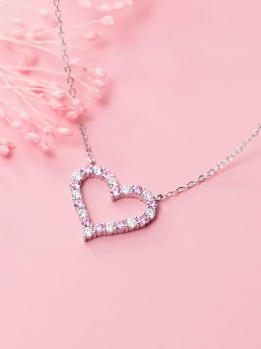 Rosh 925 Sterling Silver  Fashion Diamond Hollow Heart Shape Necklace