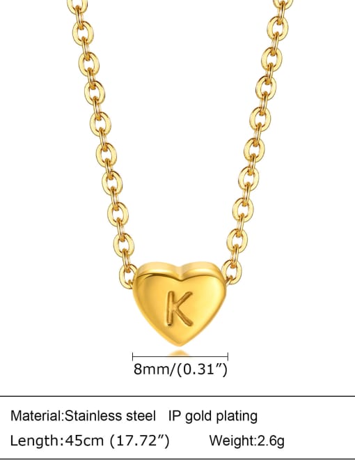 Letter K 40+ 5CM Stainless steel Heart Minimalist Necklace