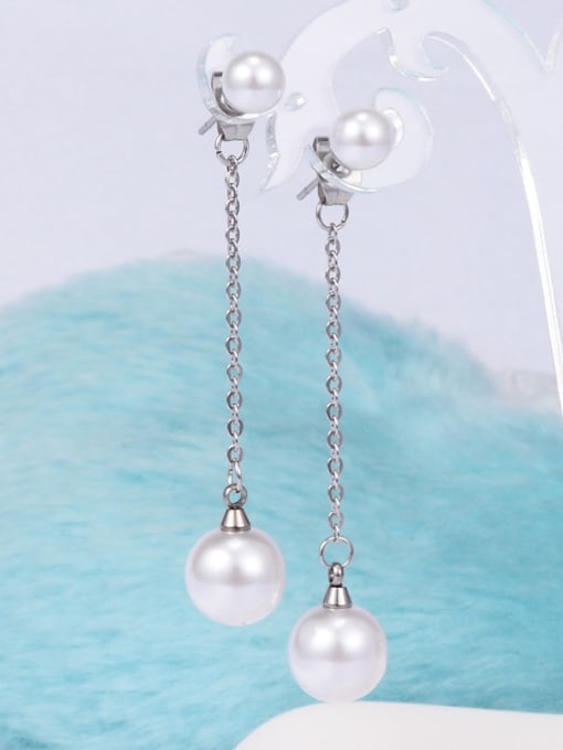 A TEEM Titanium Imitation Pearl Tassel Minimalist Threader Earring 3
