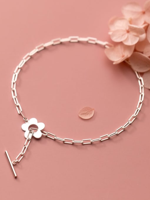 Rosh 925 Sterling Silver Minimalist Flower  Hollow Chain  Anklet 2