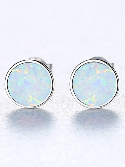 White 18H12 925 Sterling Silver Opal Multi Color Round Minimalist Stud Earring