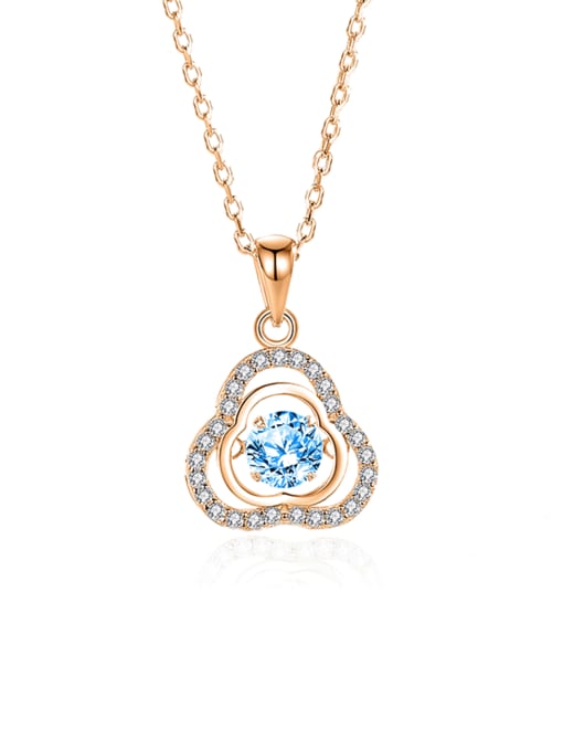 FDTD 033 5 Rose Gold+blue Zircon 925 Sterling Silver Moissanite Flower Dainty Necklace