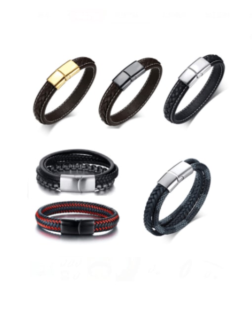 CONG Titanium Steel Leather Geometric Minimalist Bracelet 0
