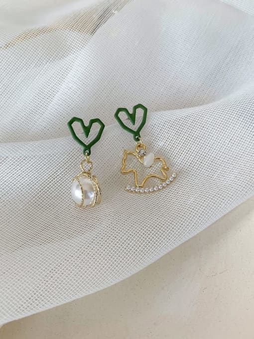 B green Zinc Alloy Imitation Pearl White Heart Cute Drop Earrings