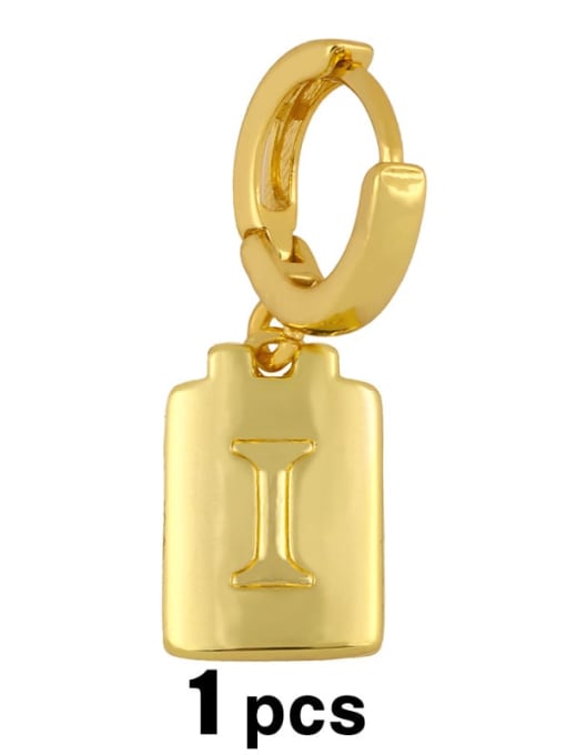I Brass  Minimalist Simple Square Glossy 26 Letter Huggie Earring(single)