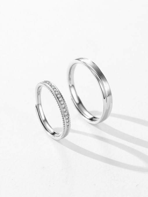 MODN 925 Sterling Silver Cubic Zirconia Geometric Dainty Couple Ring 2