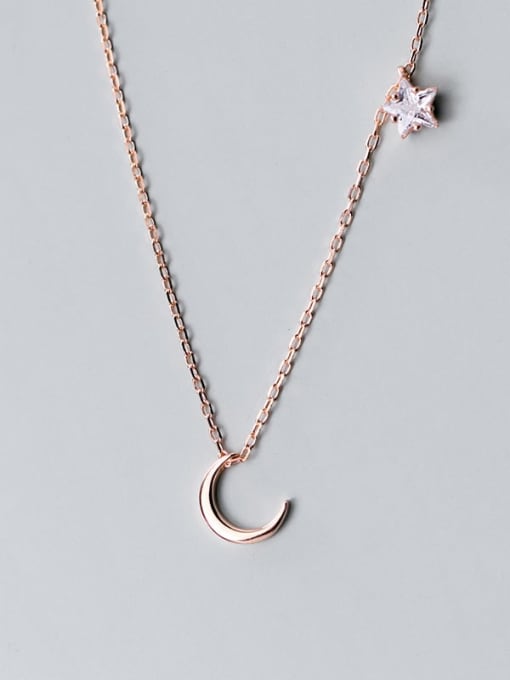 Rosh 925 Sterling Silver Single Diamond Star Moon Pendant   Necklace 2