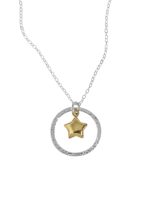 silvery 925 Sterling Silver Geometric Minimalist Pentagram Pendant Necklace