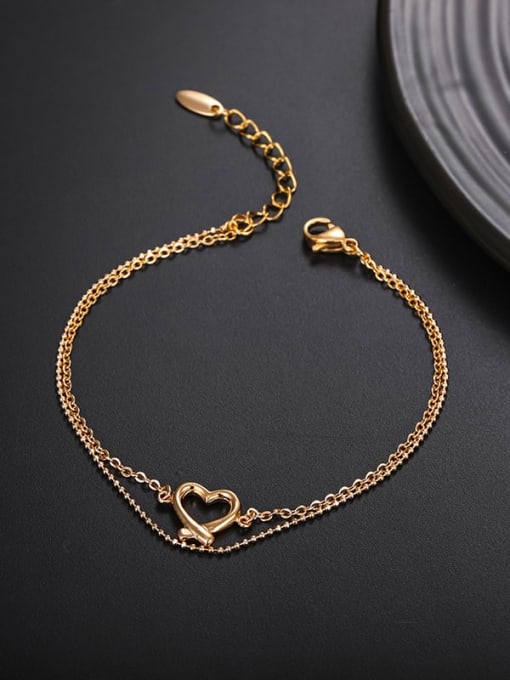 XP Alloy Heart Minimalist Double Layer Chain  Strand Bracelet 1