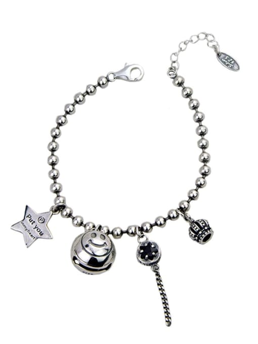 Sl137 Vintage Sterling Silver With Star Smiley Pendant  Bead Chain Bracelets