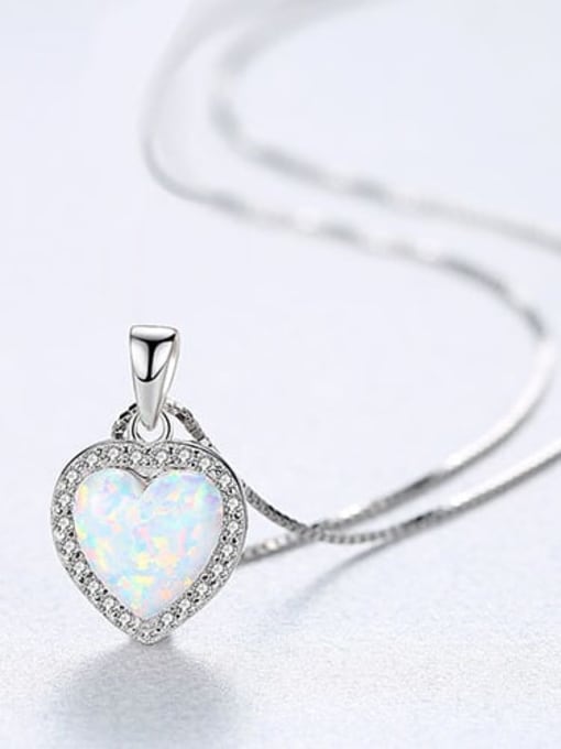 White 20f06 925 Sterling Silver Opal Multi Color heart Necklace