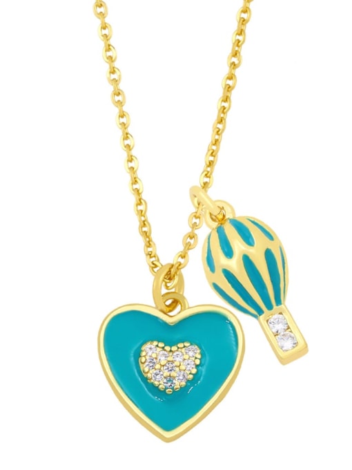 turquoise Brass Cubic Zirconia Enamel Heart Hip Hop Necklace