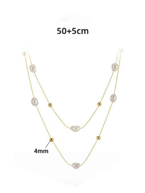 RINNTIN 925 Sterling Silver Imitation Pearl Geometric Minimalist Multi Strand Necklace 2