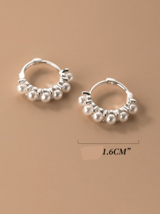 Rosh 925 Sterling Silver Imitation Pearl Geometric Minimalist Huggie Earring 3