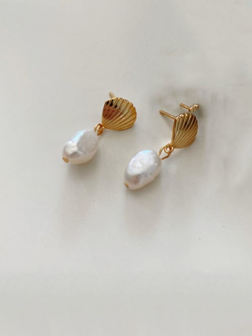 Boomer Cat 925 Sterling SilverVintage Shell   Freshwater Pearl  Drop Earring 0