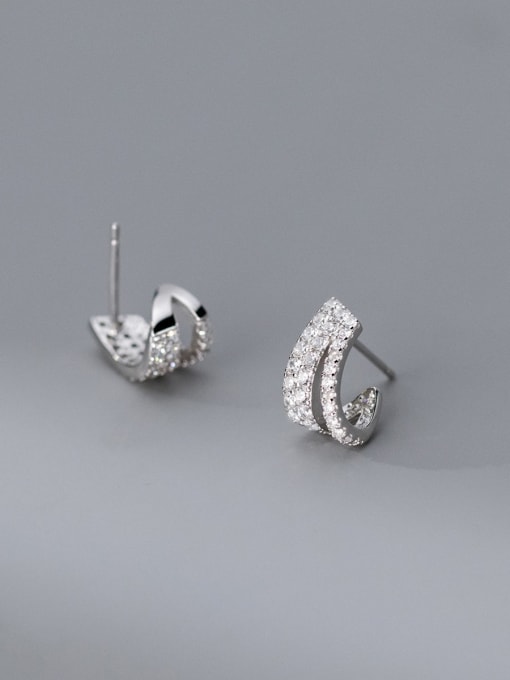 Silver 925 Sterling Silver Cubic Zirconia Geometric Dainty Stud Earring