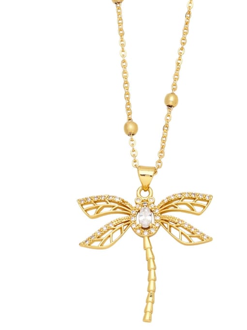 A Brass Cubic Zirconia  Vintage Dragonfly Pendant  Necklace