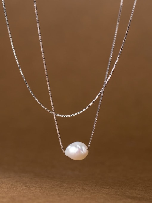 Rosh 925 Sterling Silver Freshwater Pearl Irregular Minimalist Necklace 2