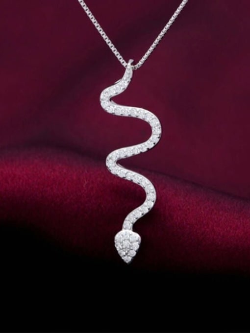 Rosh 925 Sterling Silver Cubic Zirconia Snake Minimalist Necklace 0
