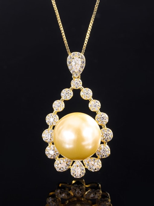 Gold Pendant Brass Imitation Pearl Flower Luxury Water Drop Pendant