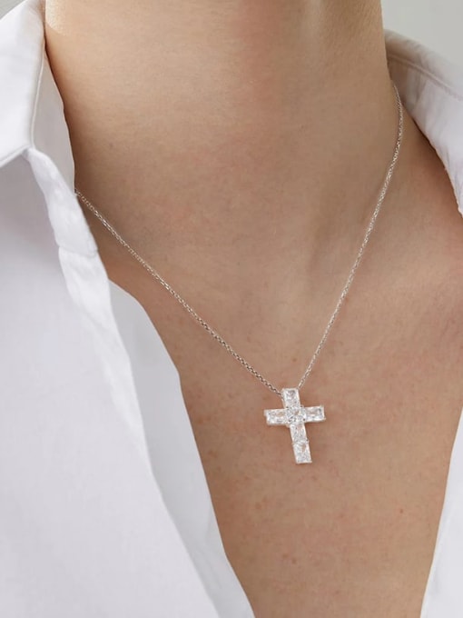 RINNTIN 925 Sterling Silver Cubic Zirconia Cross Dainty Necklace 1