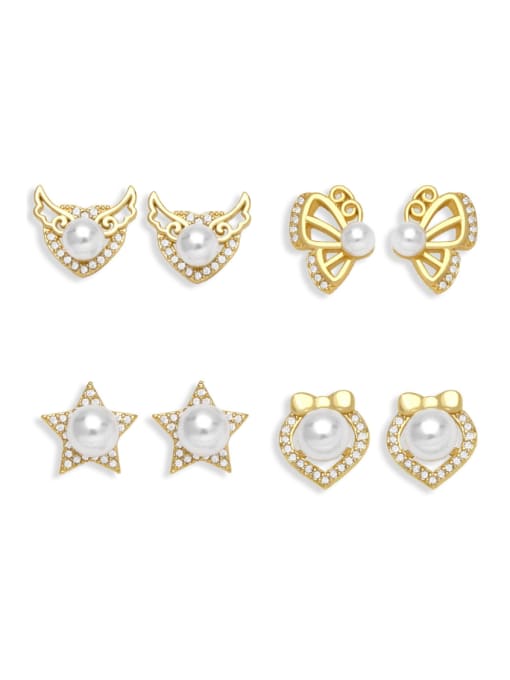CC Brass Imitation Pearl Butterfly Heart Cute Stud Earring 0