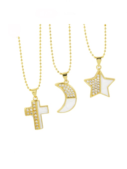 CC Brass Shell Star Vintage Cross Pendant Necklace 0