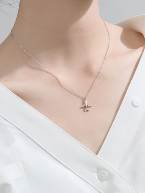 Rosh 925 Sterling Silver Rhinestone  Minimalist Fashion diamond plane pendant Necklace 1