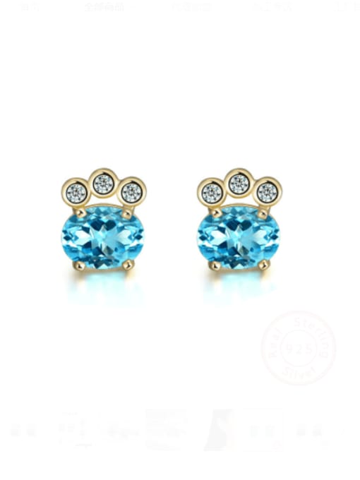 14K gold+ blue 925 Sterling Silver Cubic Zirconia Geometric Vintage Stud Earring