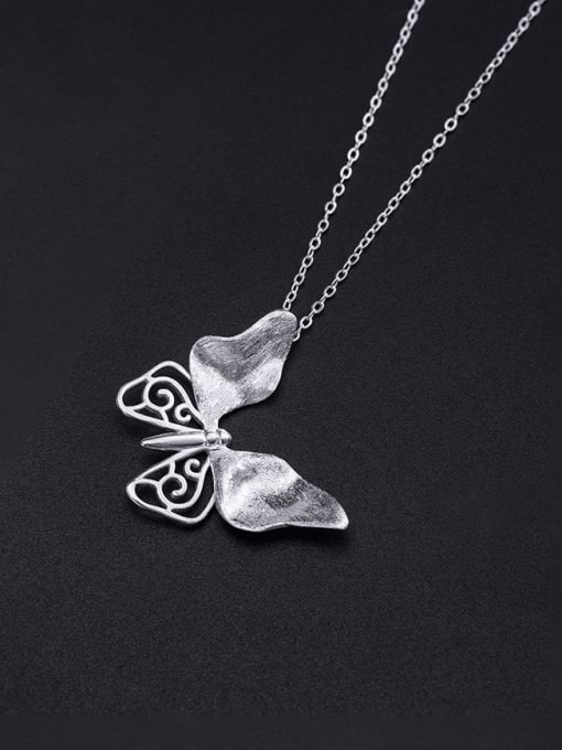 SILVER MI 925 Sterling Silver Simple Setro  Butterfly Pendant Necklace 0