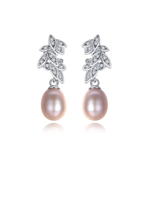 CCUI 925 Sterling Silver Freshwater Pearl White Leaf Trend Drop Earring