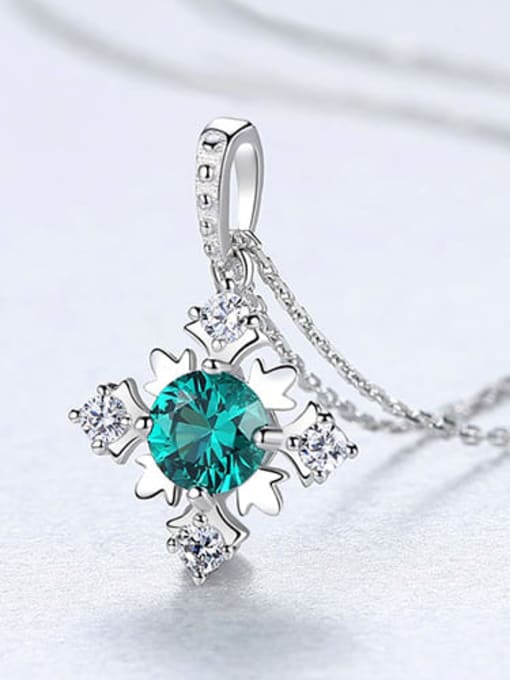 Green 20f03 925 Sterling Silver Cubic Zirconia Simple cross flower pendant Necklace