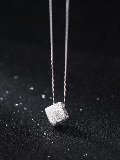 silver 925 Sterling Silver Smooth Square Minimalist Necklace