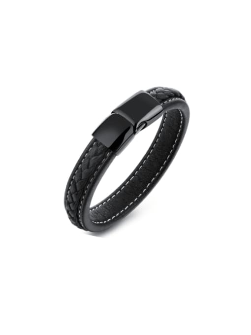 PH1101 leather bracelet Titanium Steel Geometric Hip Hop Bracelet
