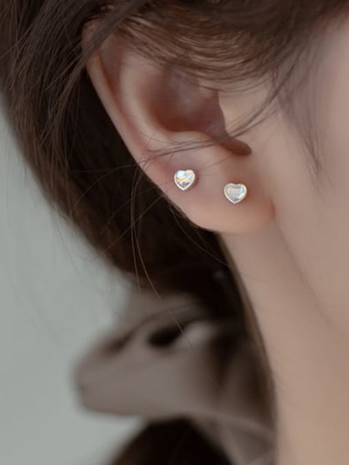 Rosh 925 Sterling Silver Opal Heart Minimalist Stud Earring 1