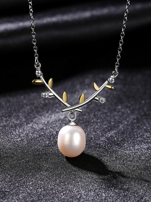CCUI 925 Sterling Silver Imitation Pearl Leaf Minimalist Necklace 3