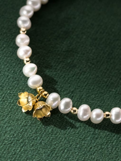 Rosh 925 Sterling Silver Imitation Pearl Flower Minimalist Handmade Beaded Bracelet 2
